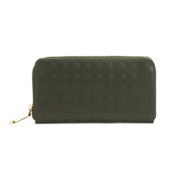 ARCADIA  Italy Leather Zip Around Embossed Wallet Wristlet Forest Matte Dk Green - Picture 1 of 11
